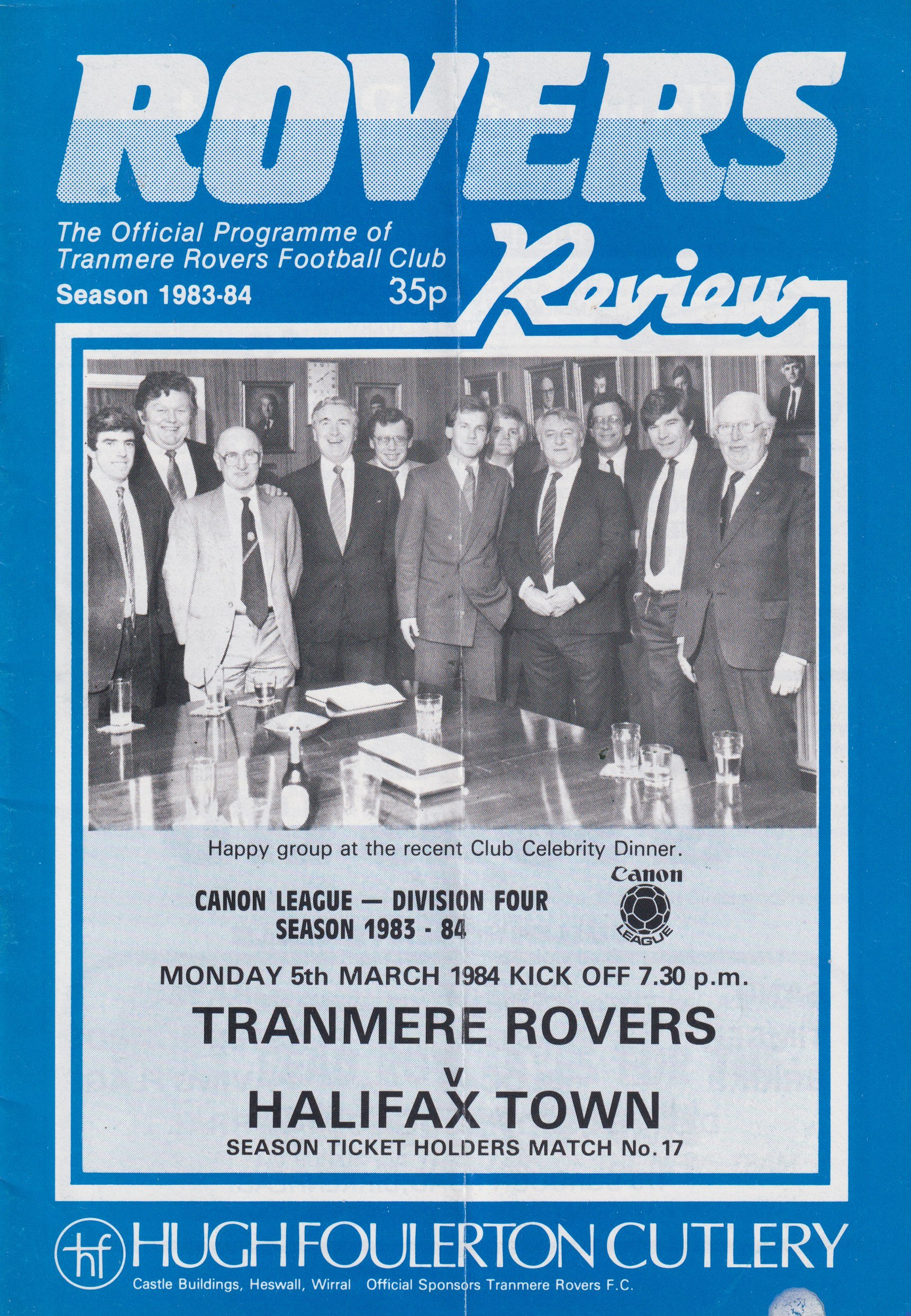 Tranmere Rovers v Halifax Town match programme